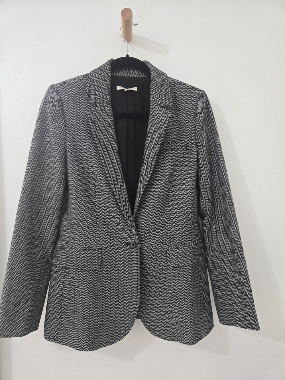 Rebecca Minkoff Black & White Herringbone Single-Button Blazer